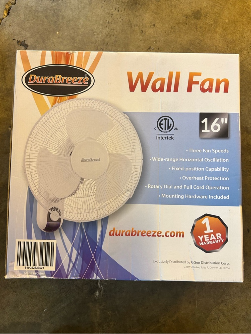 16" White Wall Fan - 3-Speed Oscillating